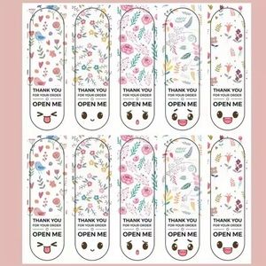 100 Floral Soft Edge Rectangle Thank You Stickers